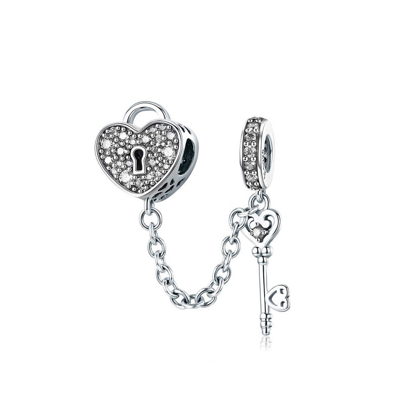 WOSTU 925 Sterling Silver Charms for Bracelets Key Love Heart Cubic Zirconia Bead Charm for Women - Image 1